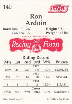 1993 Jockey Star #140 Ron Ardoin Back